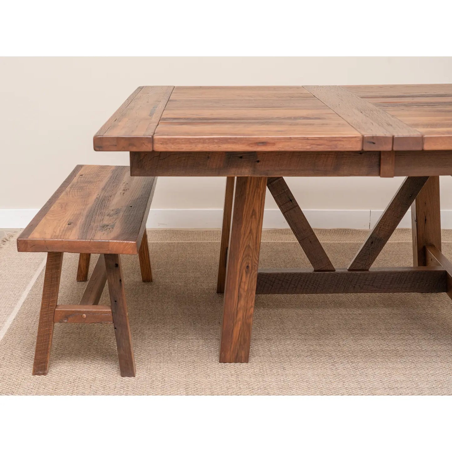 Barnwood dining table with bench