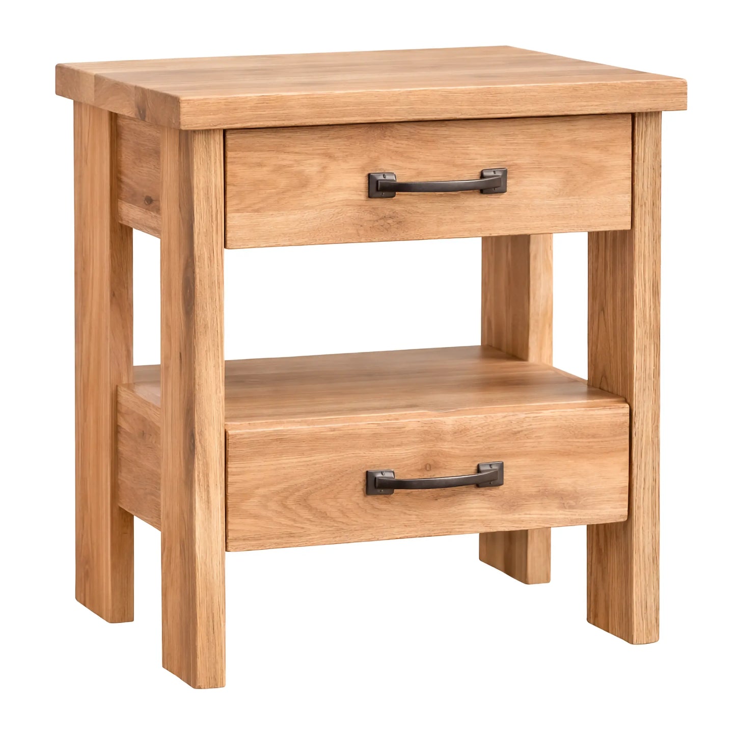 Chelsea 2 Drawer Nightstand with Open Shelf - Rustic Hickory Wood with Bel Air Stain