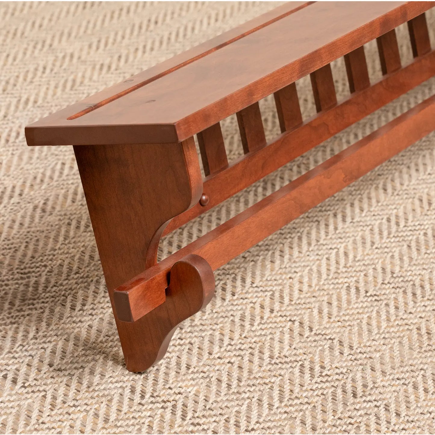 close up cherry mission quilt rack