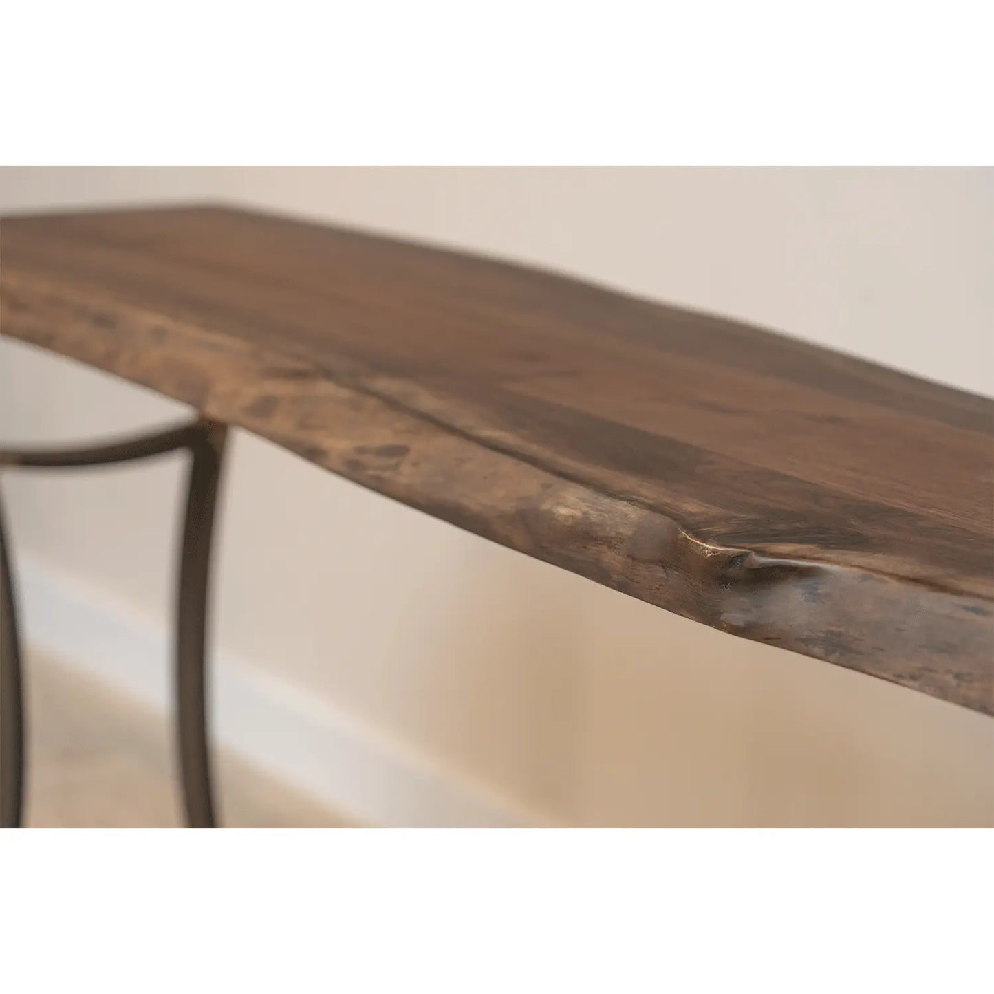 walnut live edge details console table