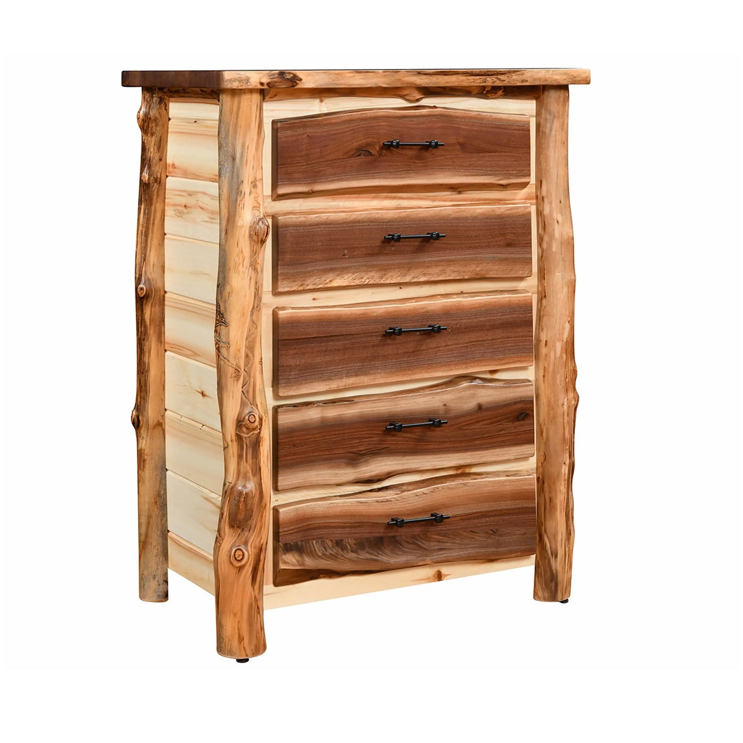 Big Horn Walnut Slab Tall Dresser with Aspen Posts