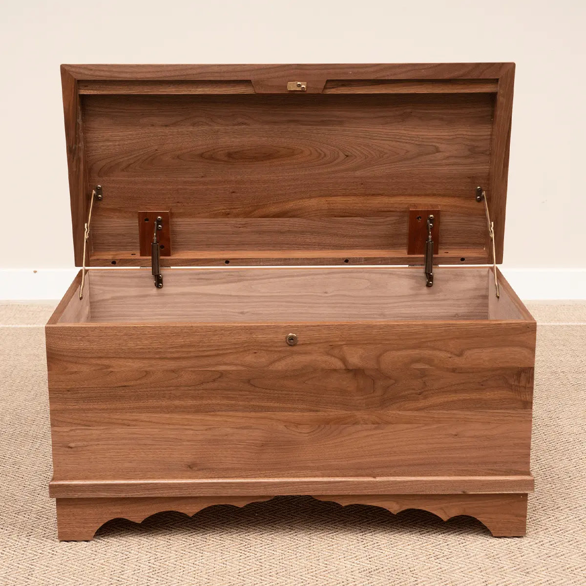 Walnut Cedar Hope Chest, Open Waterfall Top