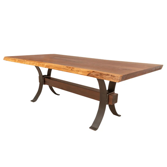 Modern Live Edge Walnut Dining Table with Timber Steel Beam
