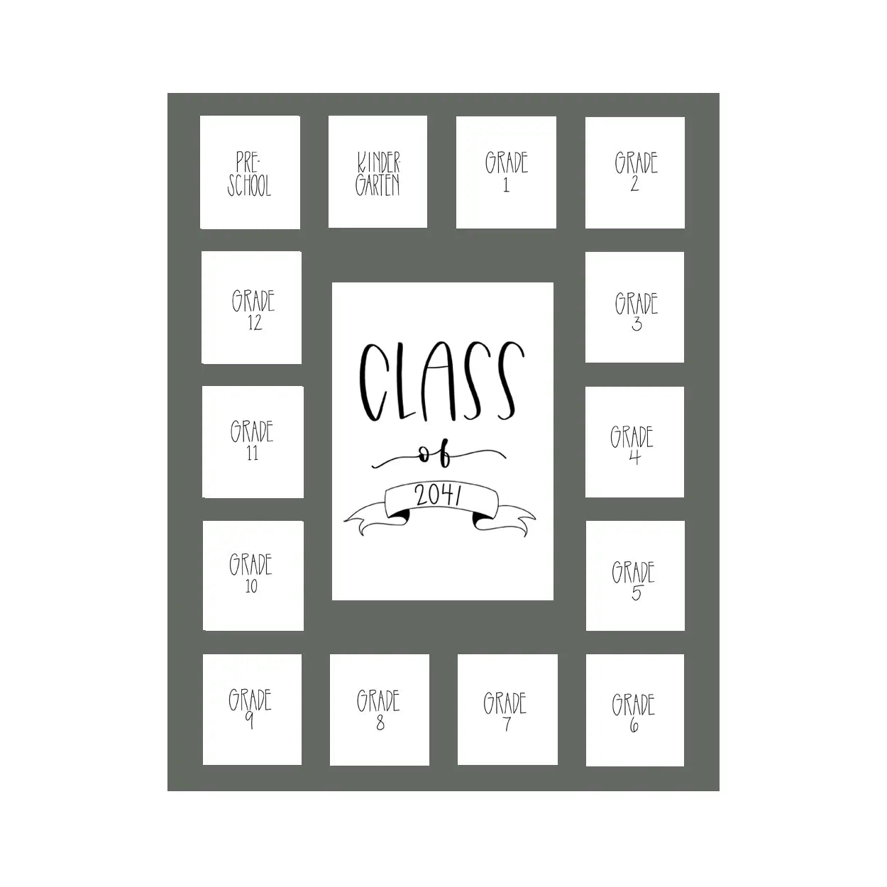 11x14 White School Picture Frame, Grey Mat