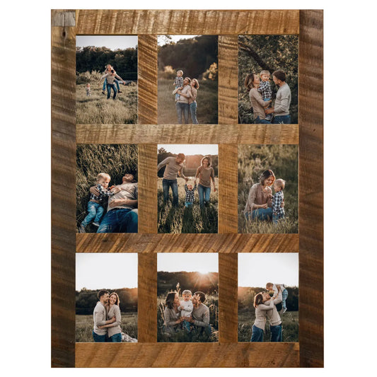 Rustic Reclaimed Barnwood Frame, 9 Openings, 19.5x25.5