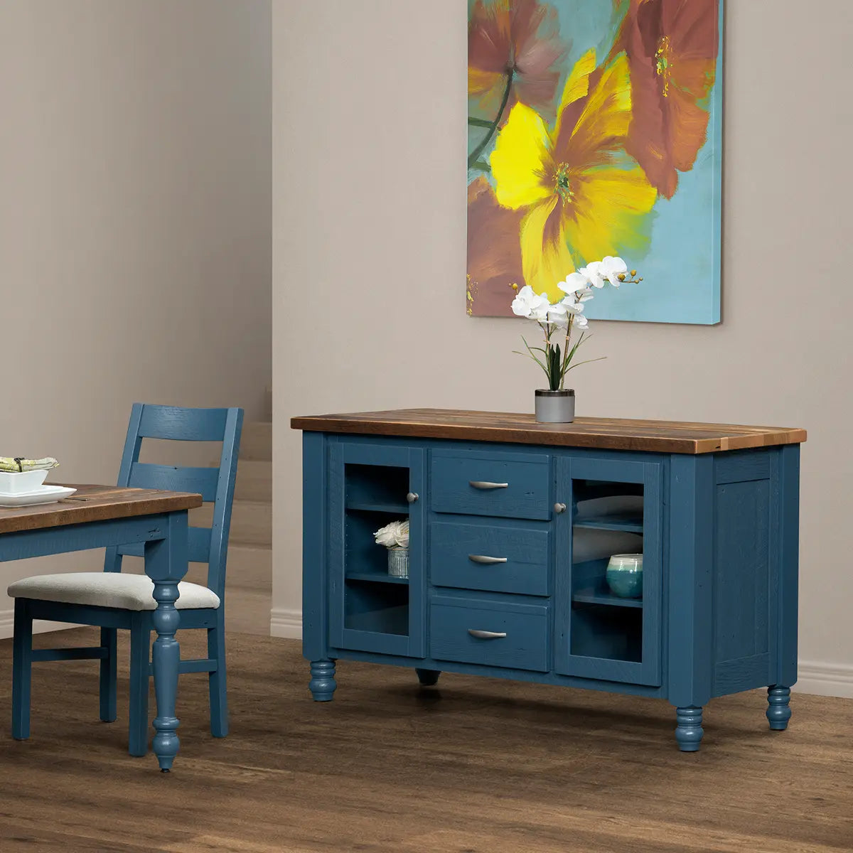 blue farmhouse buffet server