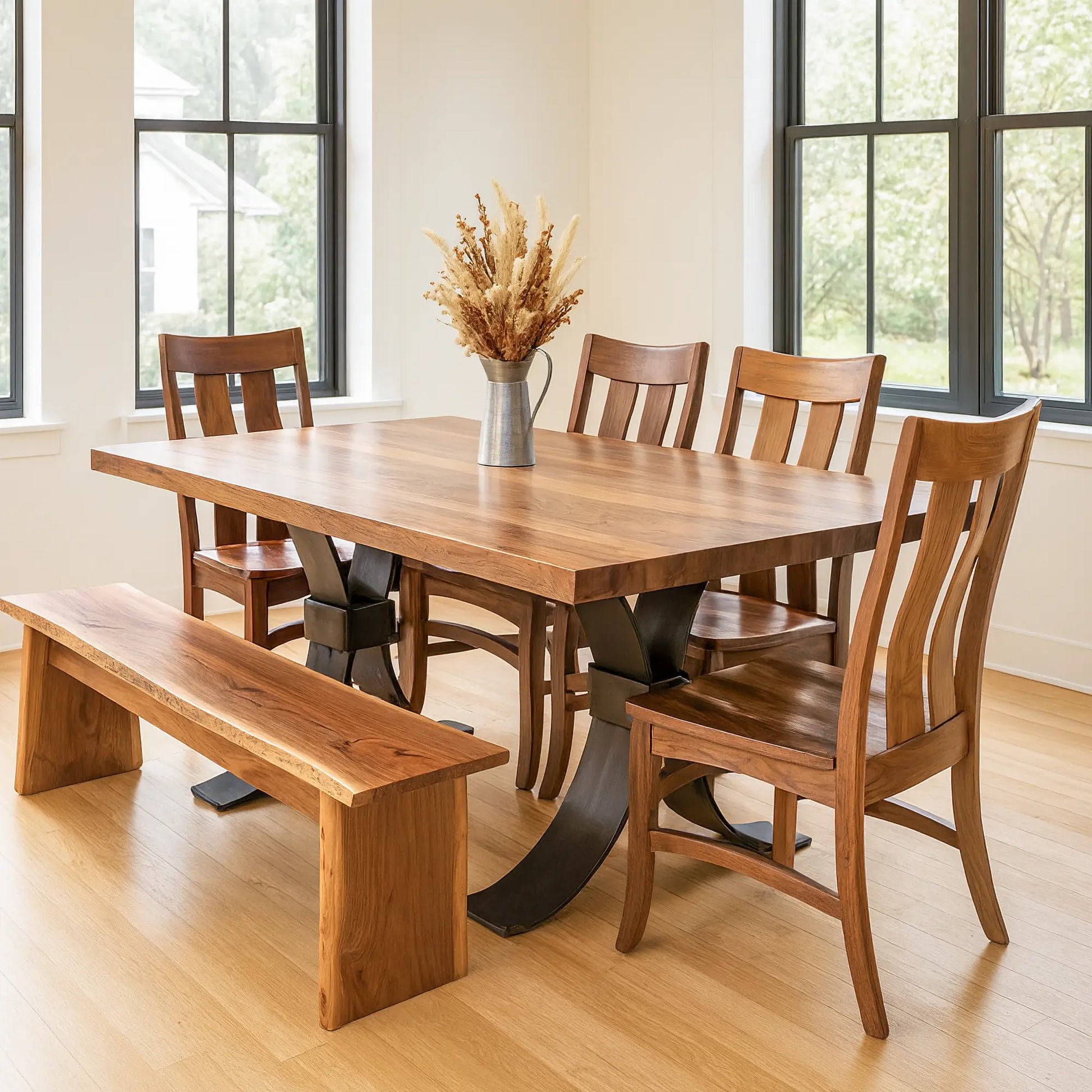 Beckett Rustic Walnut Modern Rectangular Dining Table