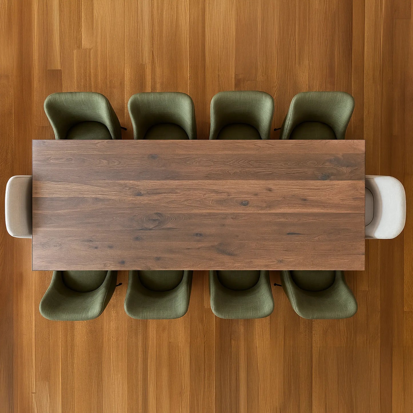 Beckett Walnut Wood Modern Dining Table, Top Angle