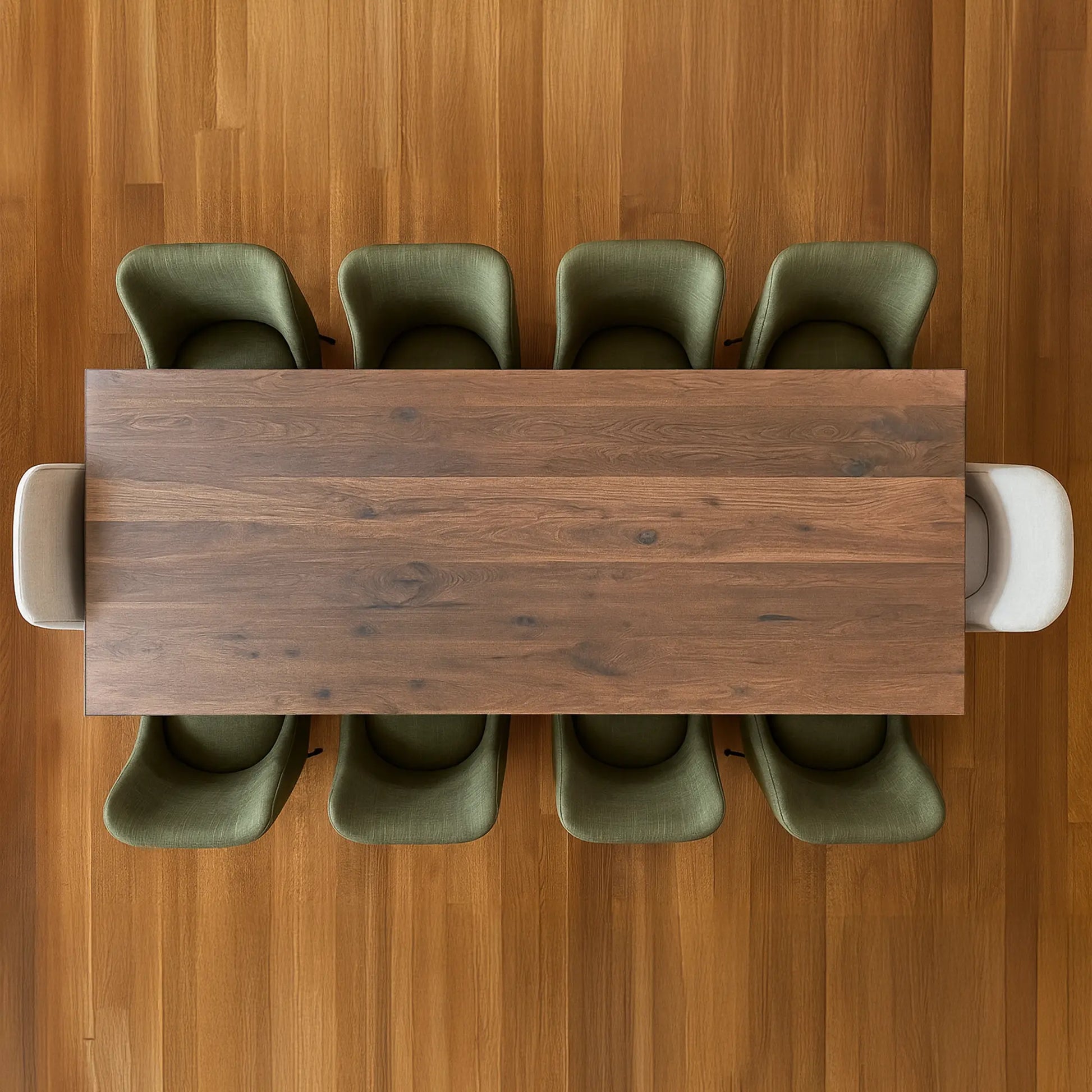 Beckett Walnut Wood Modern Dining Table, Top Angle