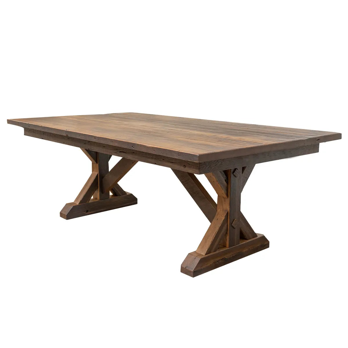 Calloway Barnwood Dining Table, Trestle Rustic Red Door