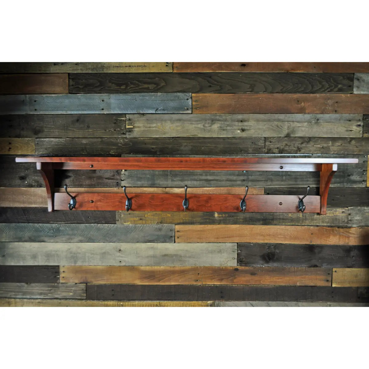 Cherry Wood Coat Rack, Cherry Stain, Shaker Style, 5 Hooks