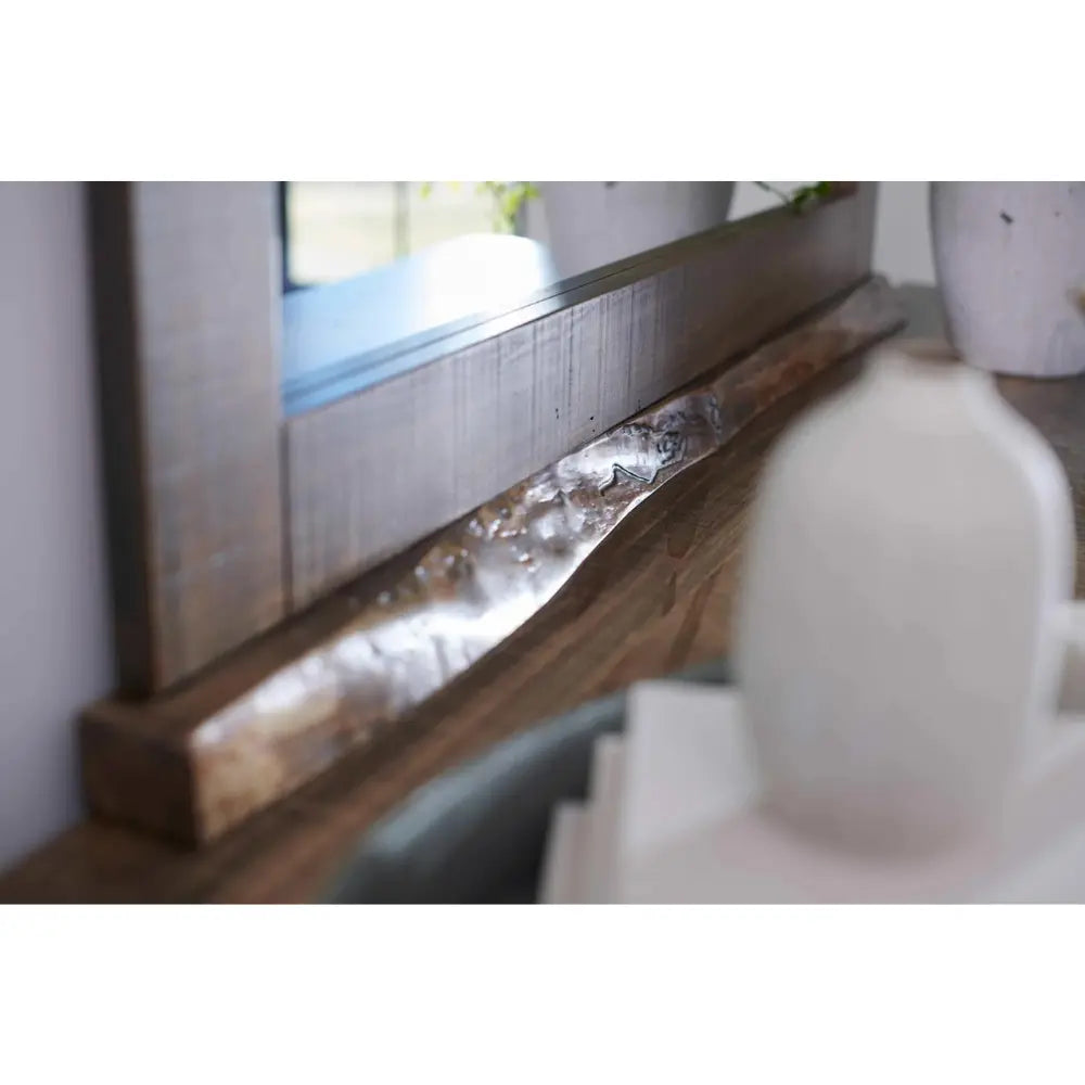 close up live edge mirror for dresser