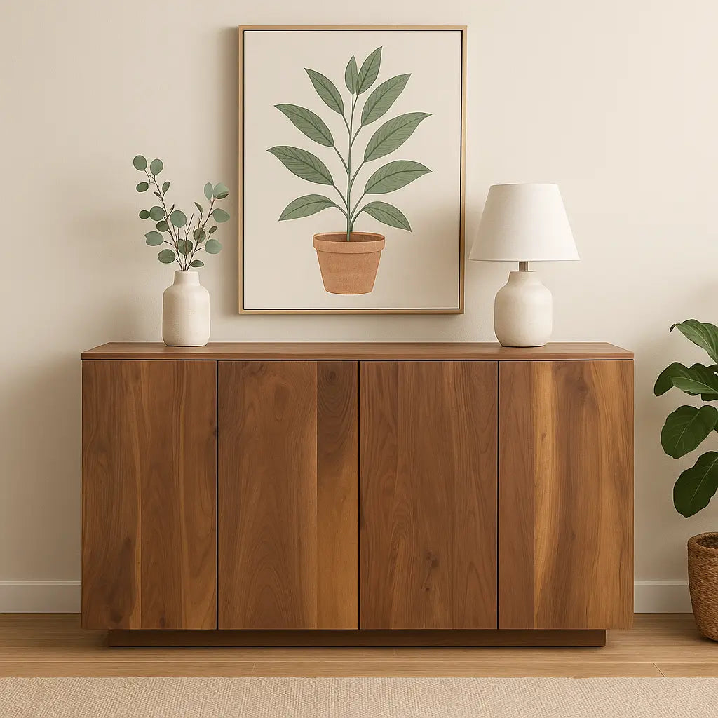modern walnut wood credenza