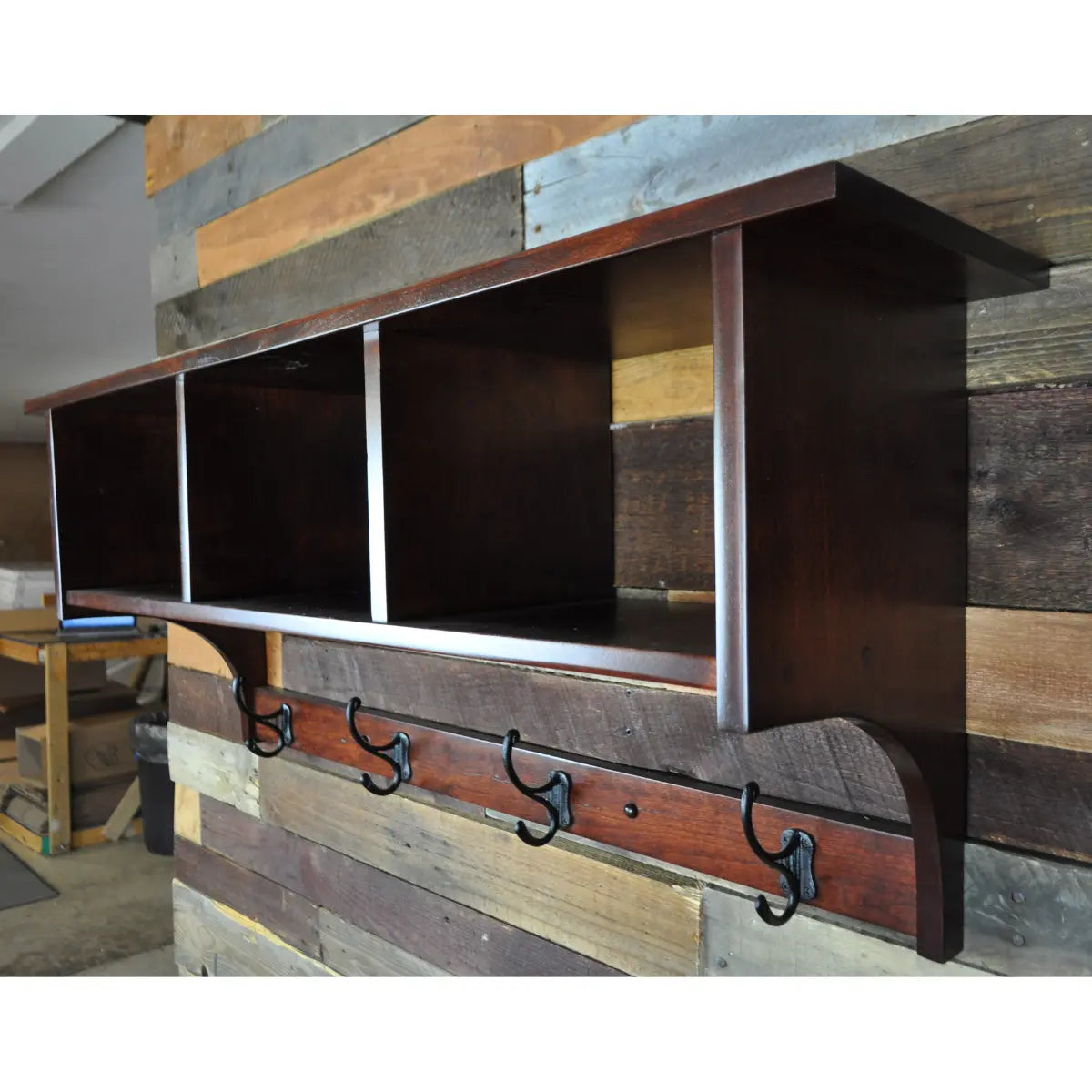 Cherry Wood Cubbie Shelf and Coat Rack