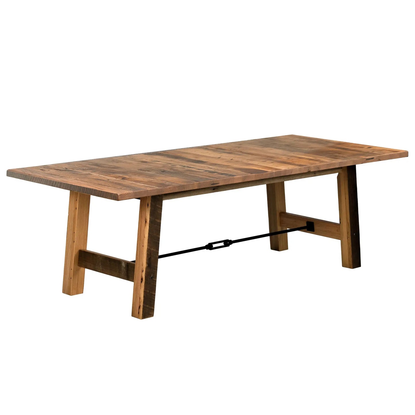 Dillon Rectangular Barnwood Dining Table, Turnbuckle Base - Short Plank