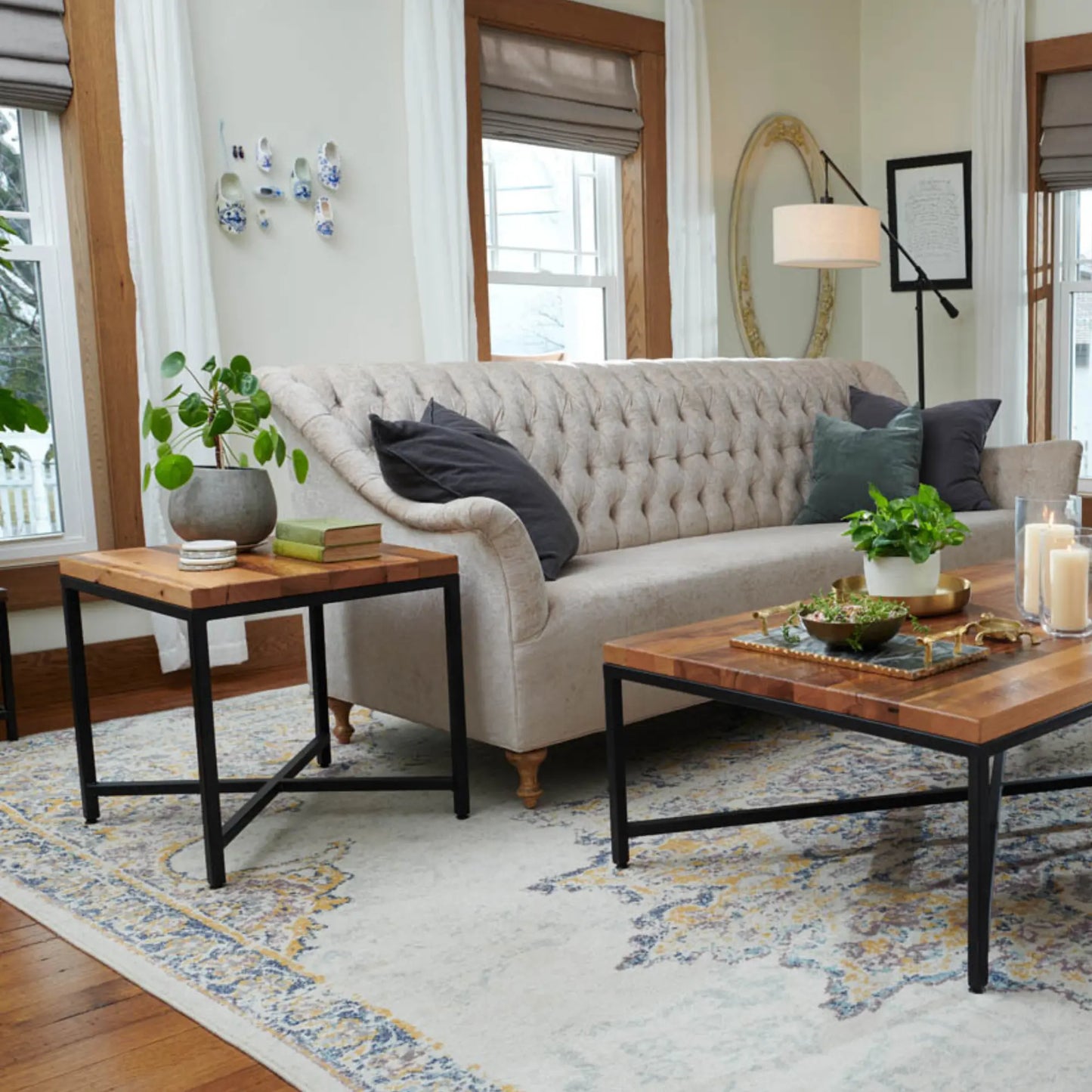Shelton square End Table, Modern Rustic Industrial