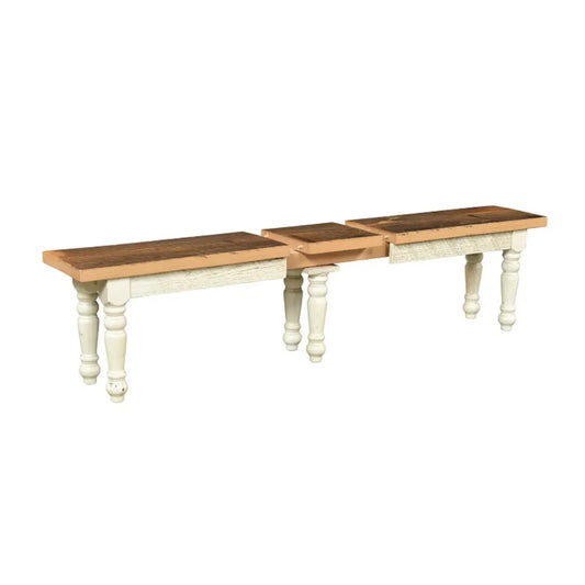 Extendable White Barn Wood Dining Bench, Farmhouse Style