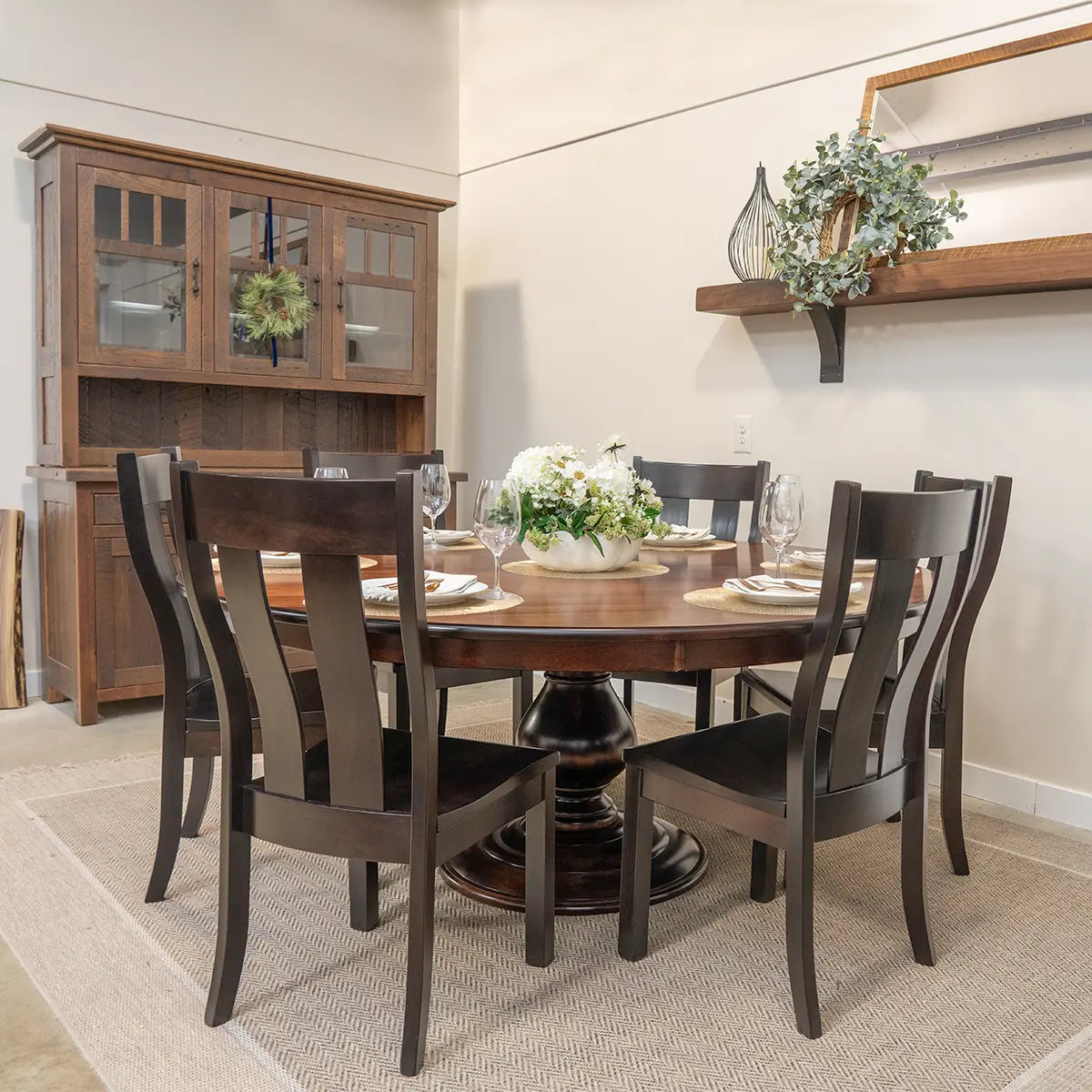Foles Round Pedestal Dining Table, Solid Wood