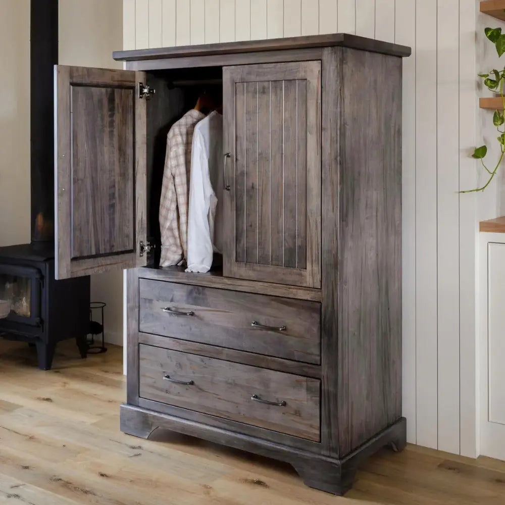 Gray Farmhouse Armoire in Maple Wood