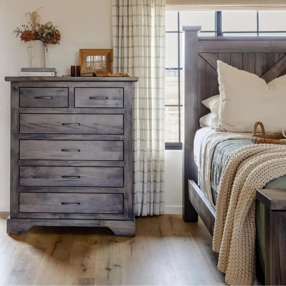 Gray Maple Wood Farmhouse Tall dresser, 6 Drawers