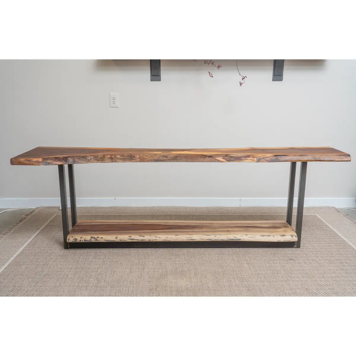 93.5" 2 Tier Live Edge Walnut Sofa Table