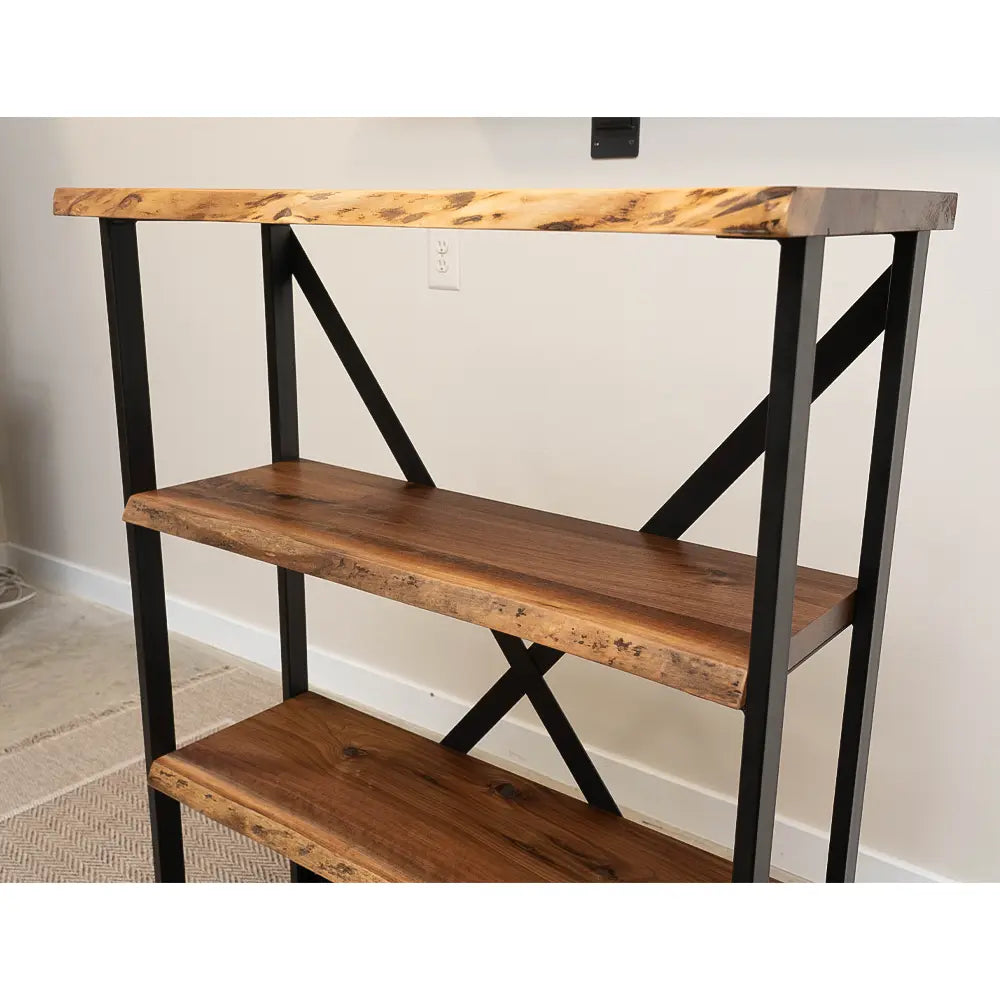 live edge walnut bookcase