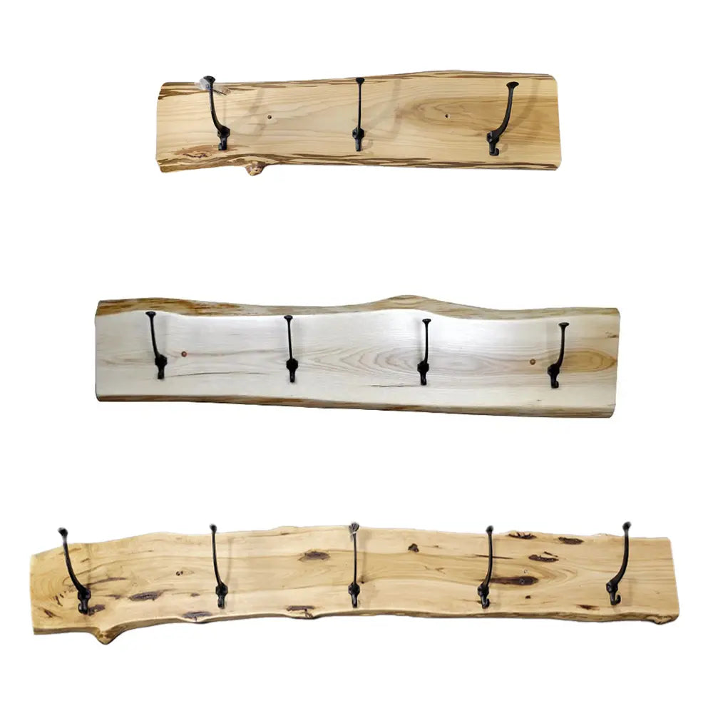 Live Edge Wood Coat Rack, Hickory