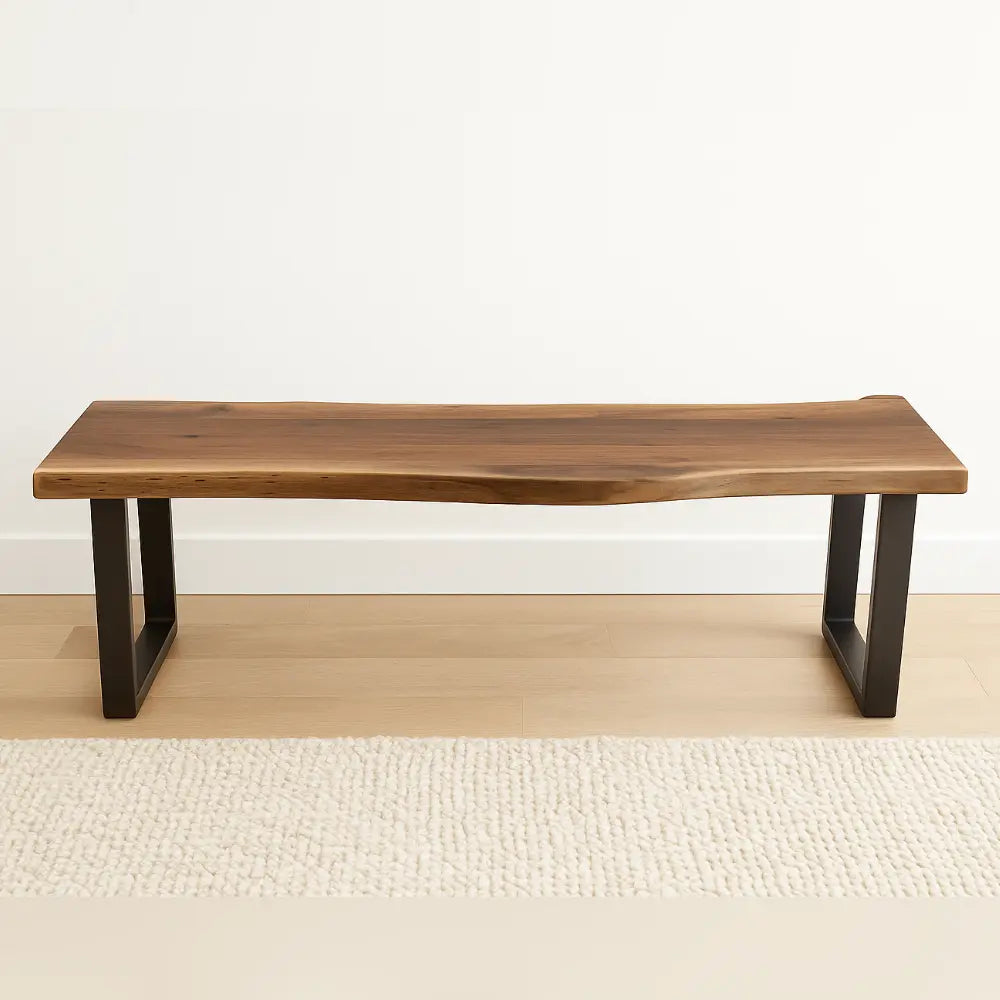 Live Edge Walnut Bench, U-Shaped Steel Base