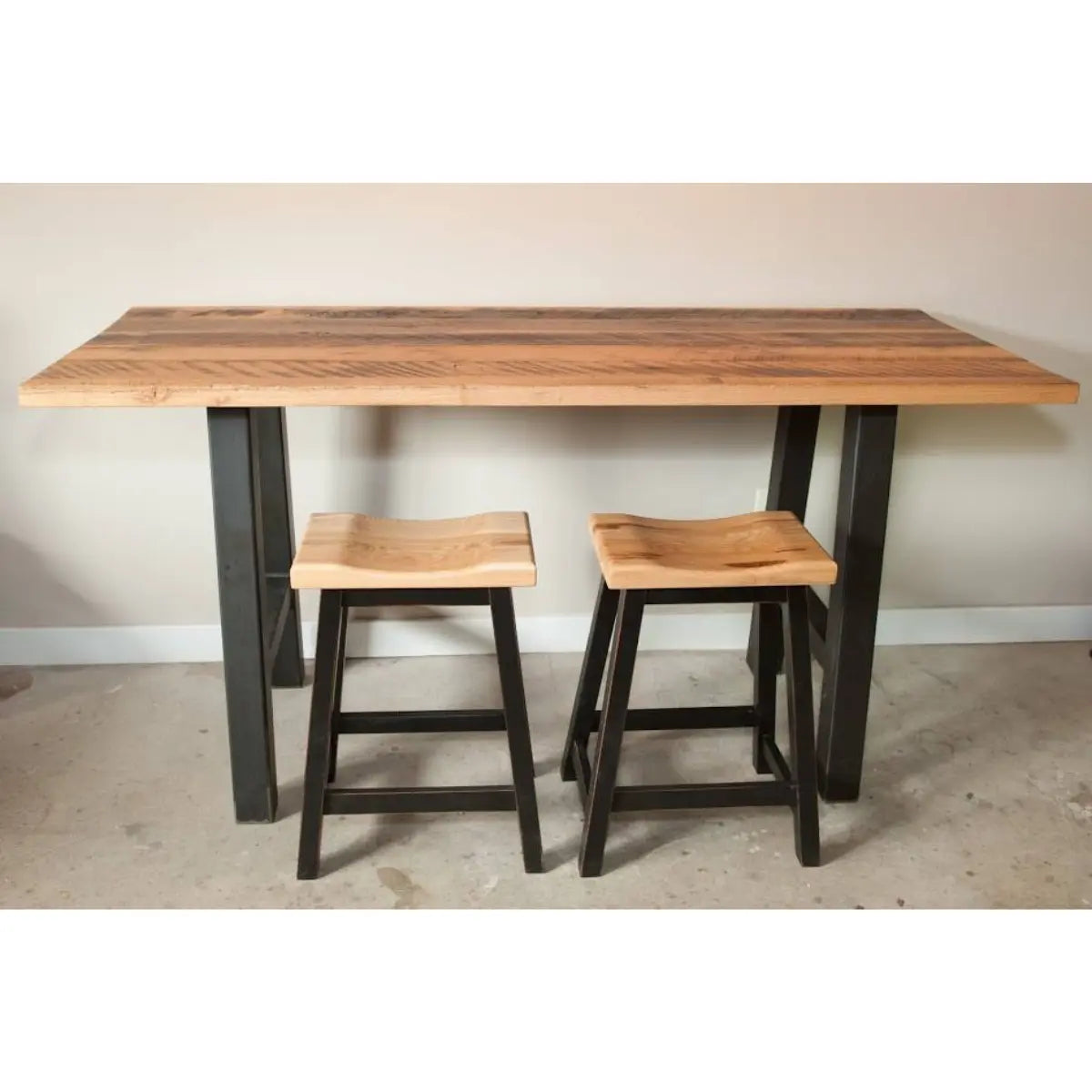 Oak Wood Bar Stools Backless, Distressed Black Maple Base