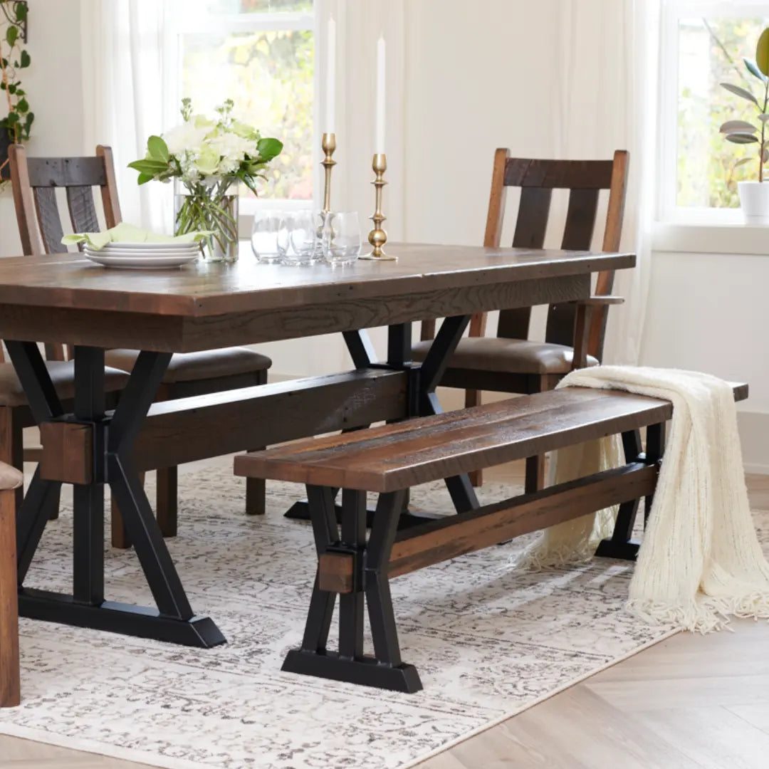 Paxton Rustic Industrial Reclaimed Wood Dining Bench with Steel Frame