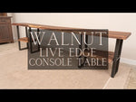 113.5" Live Edge Walnut Sofa Table with Shelves