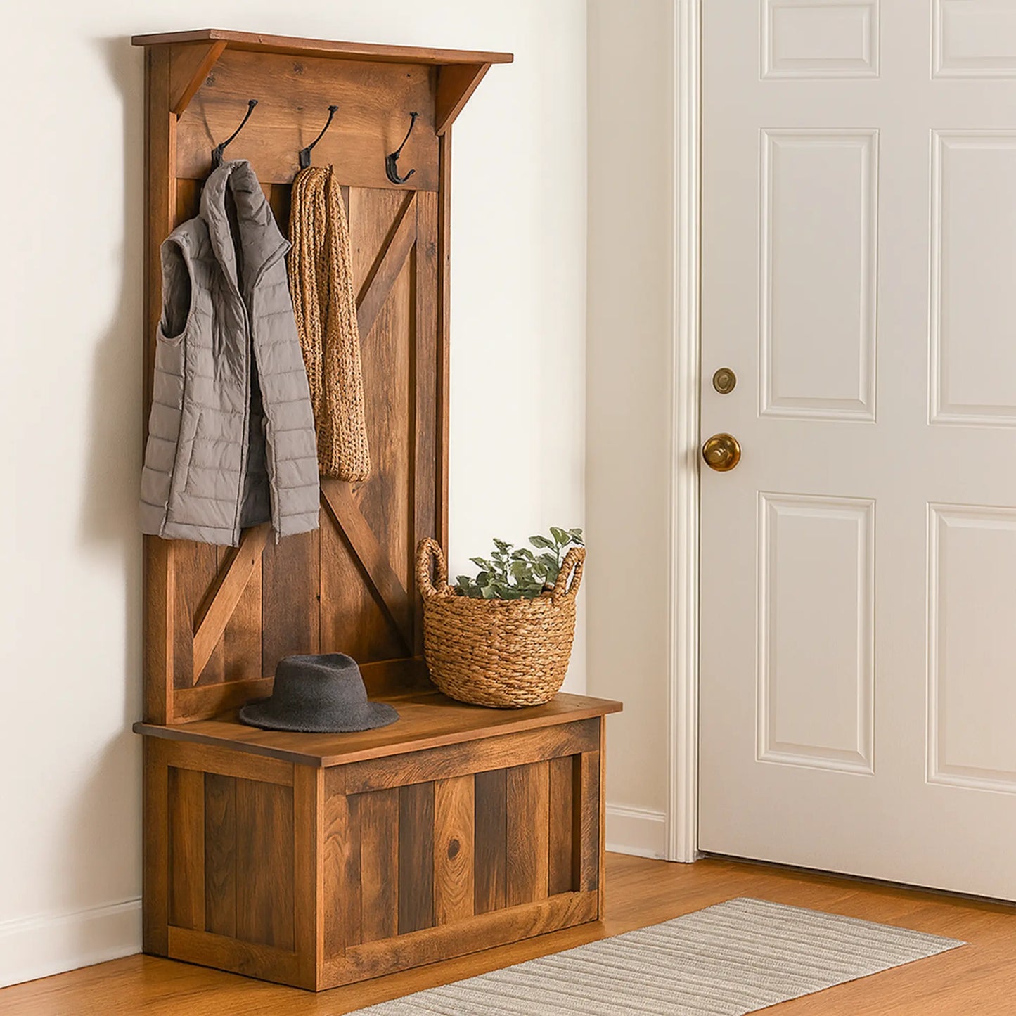 Entryway Coat Rack Storage Bench made of Reclaimed Wood
