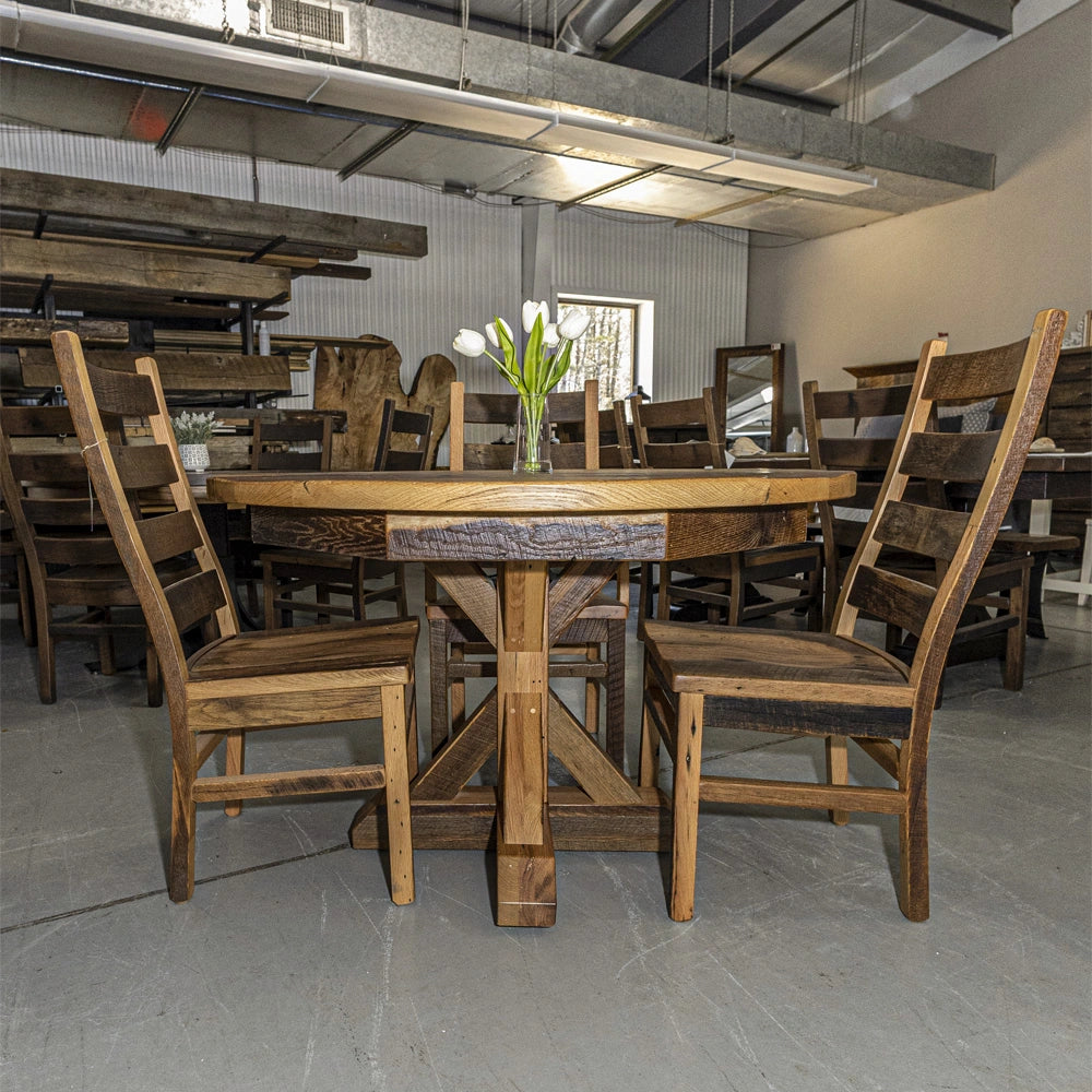 Side Photo of Round wood dining table