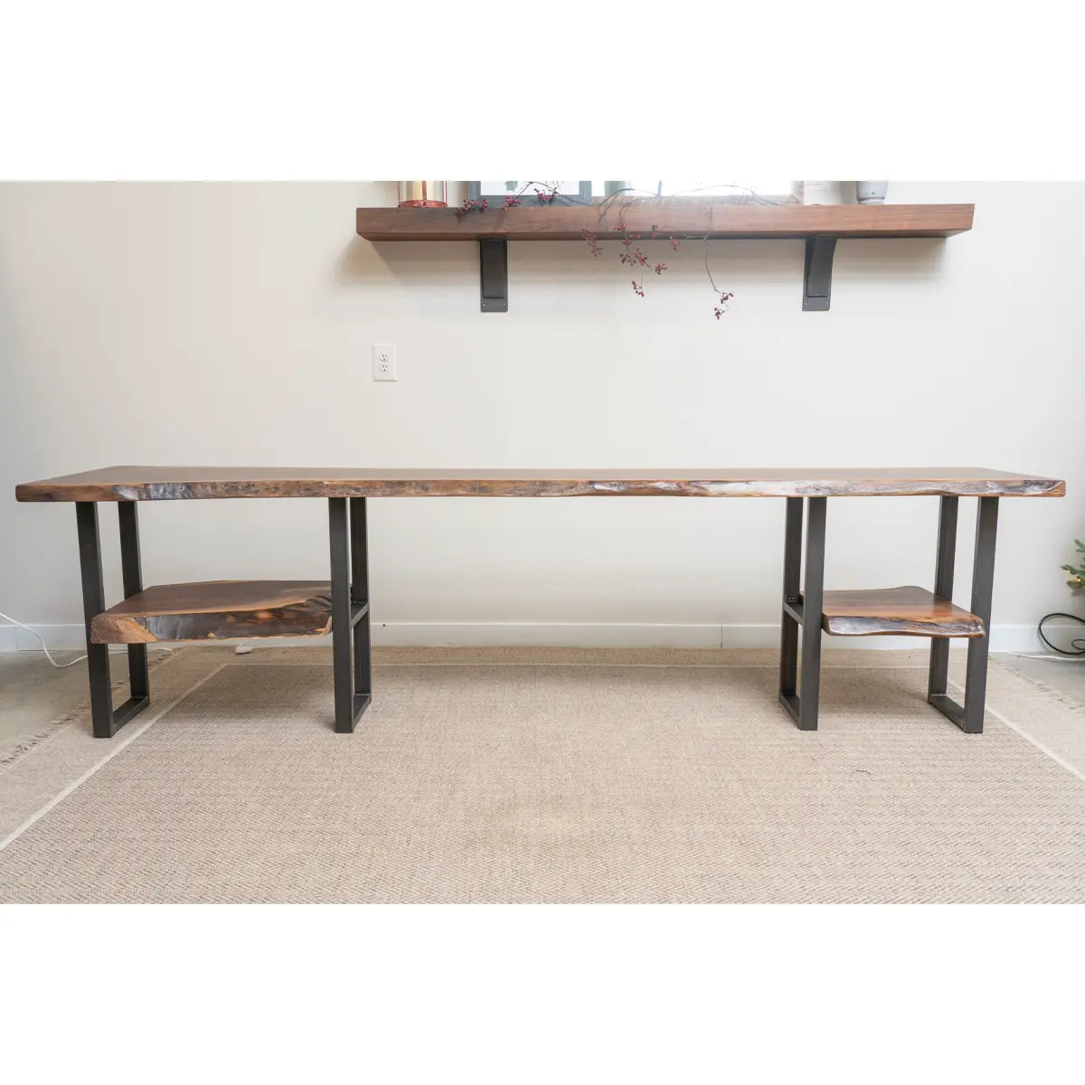 Live Edge Walnut Console Table with Shelves