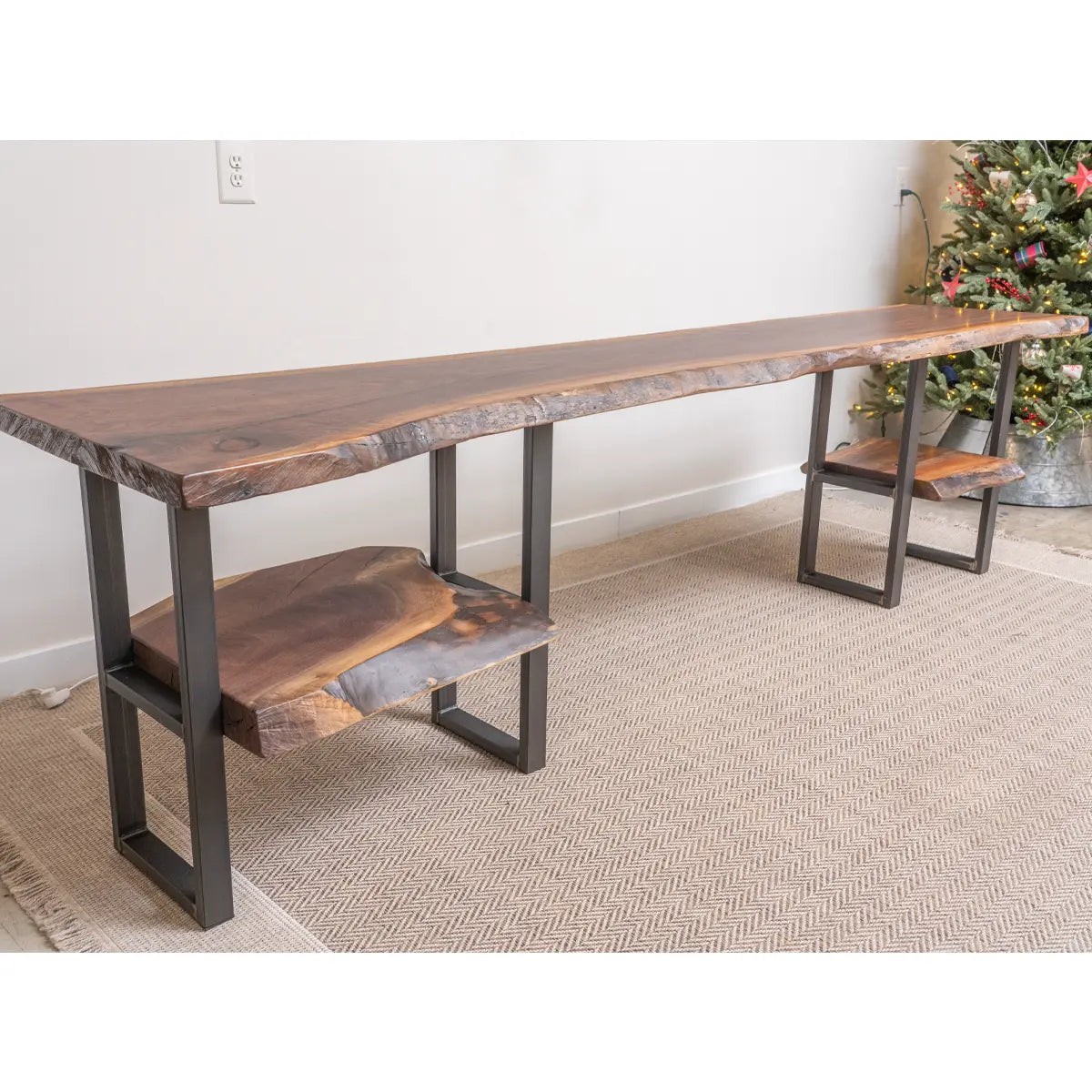 Live Edge Walnut Console Table with Shelves