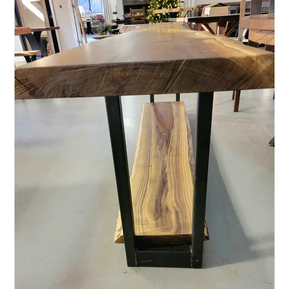 93.5" 2 Tier Live Edge Walnut Sofa Table