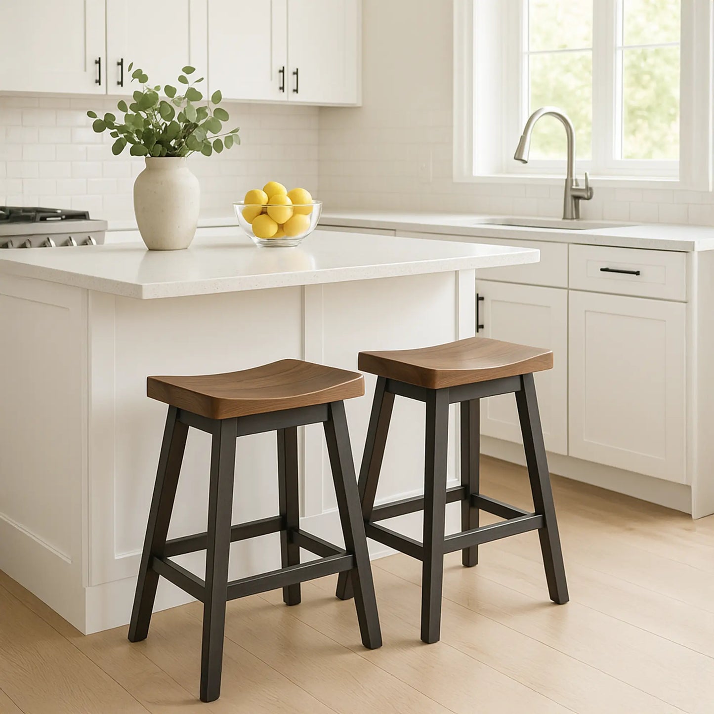 walnut bar stools black base