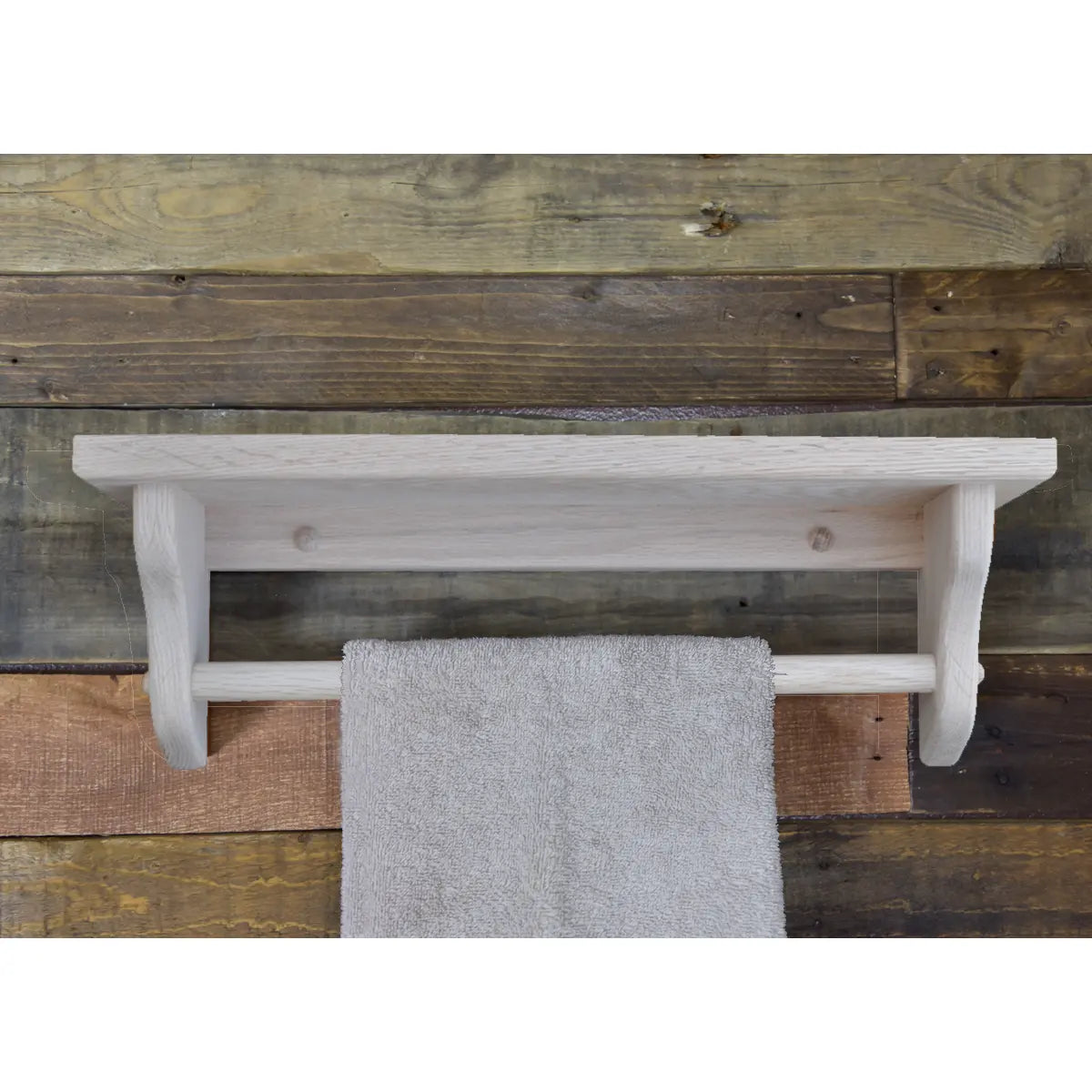 Unfinished Towel Bar, Oak Wood, with Shelf