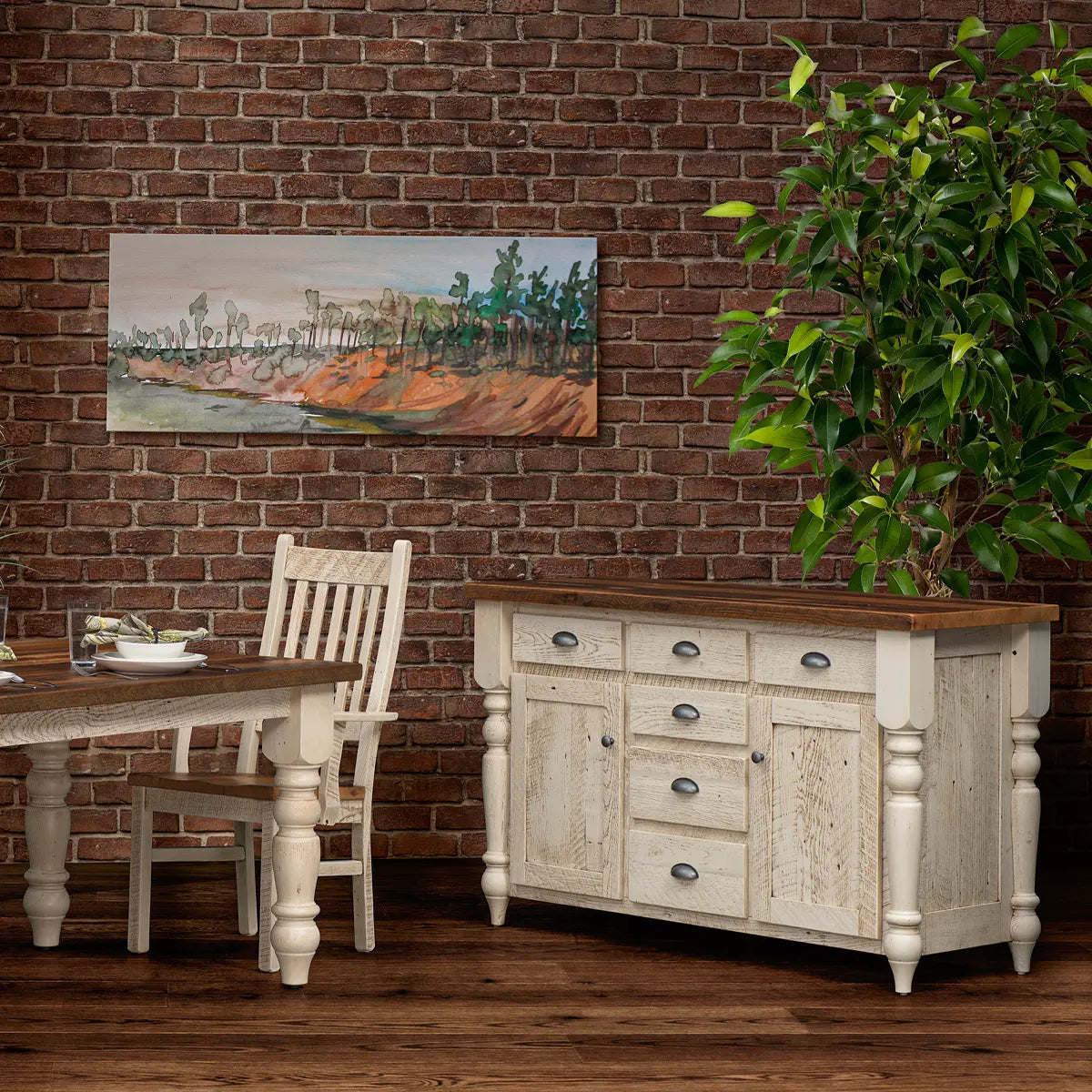 Distressed farmhouse buffet server, white