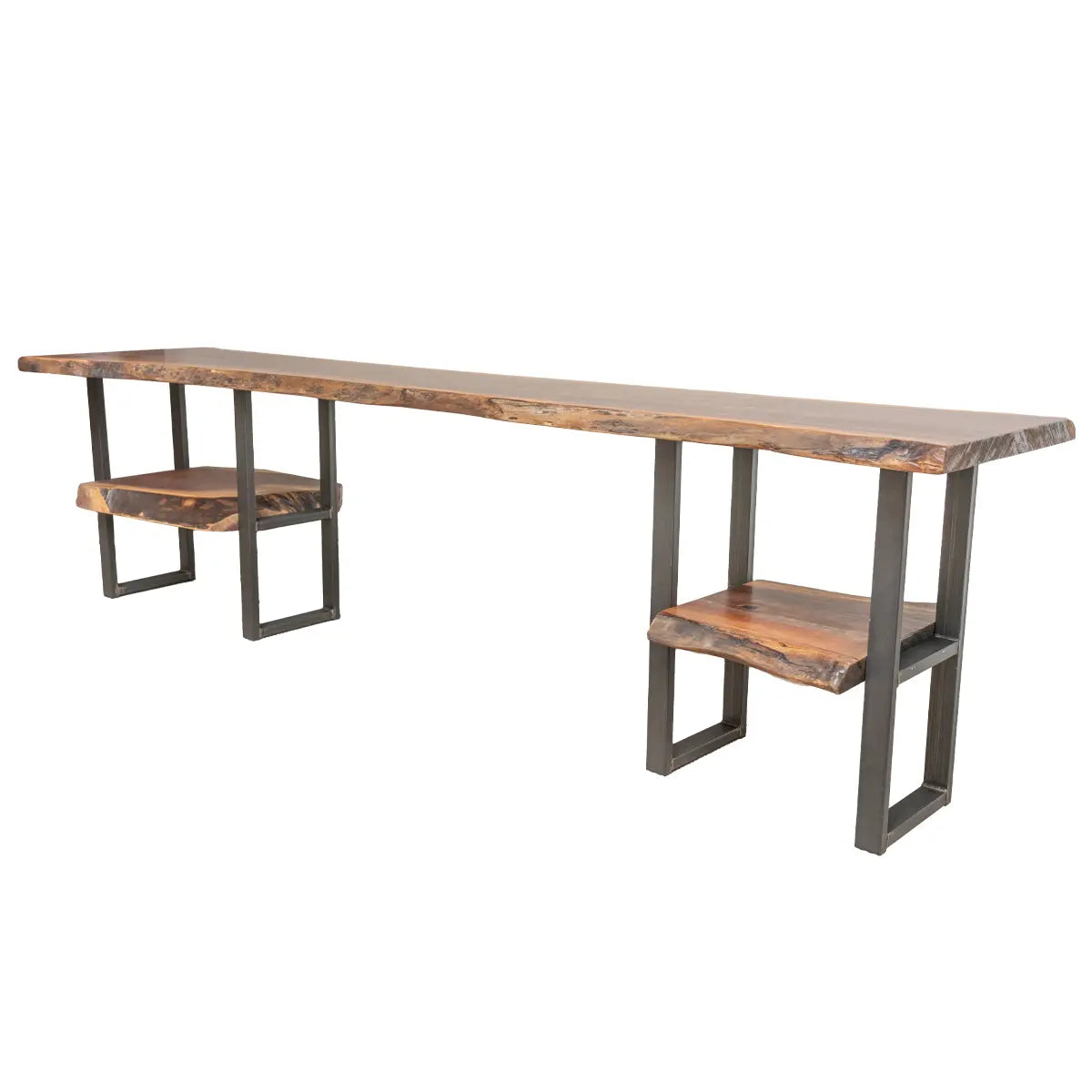 Live Edge Walnut Console Table with Shelves