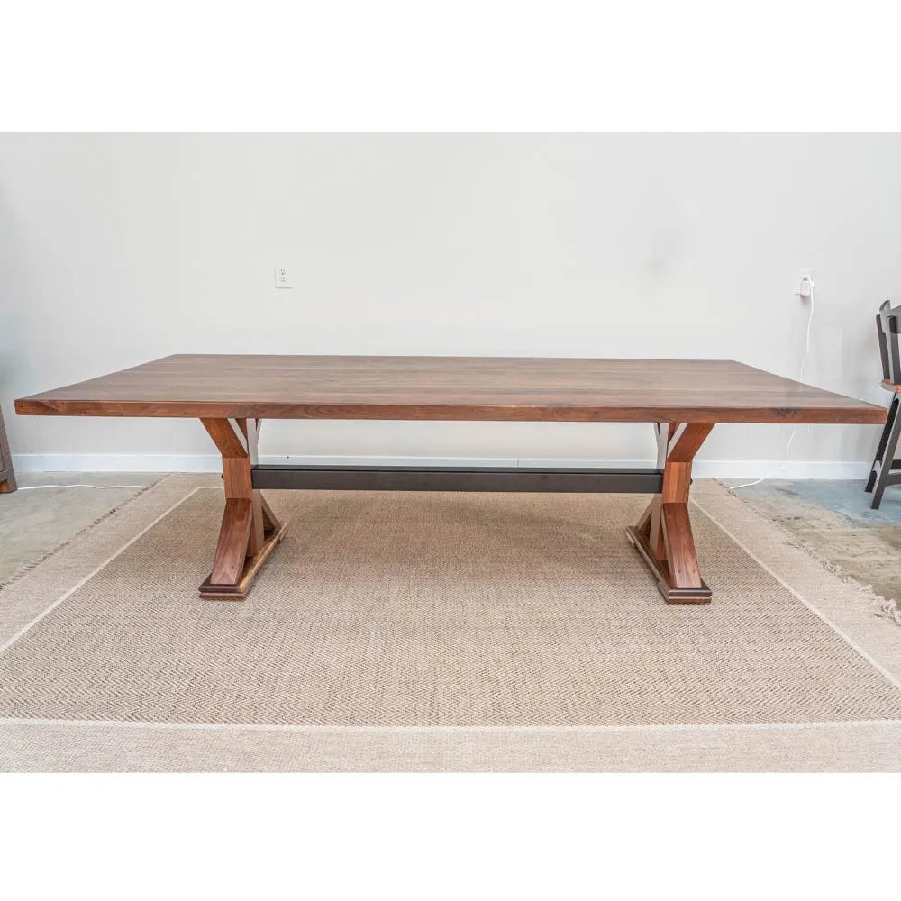Walnut Dining Table, Trestle Base, Steel Beam