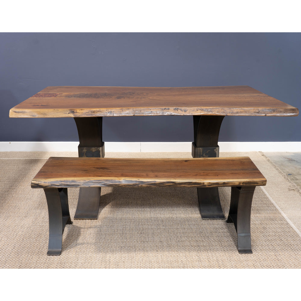 60" Live Edge Walnut Bench, Golden Gate Base