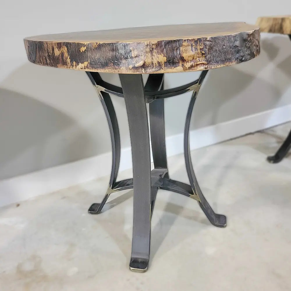 Walnut Wood Live Edge End Table, Steel Base