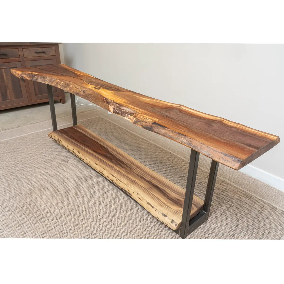 93.5" 2 Tier Live Edge Walnut Sofa Table