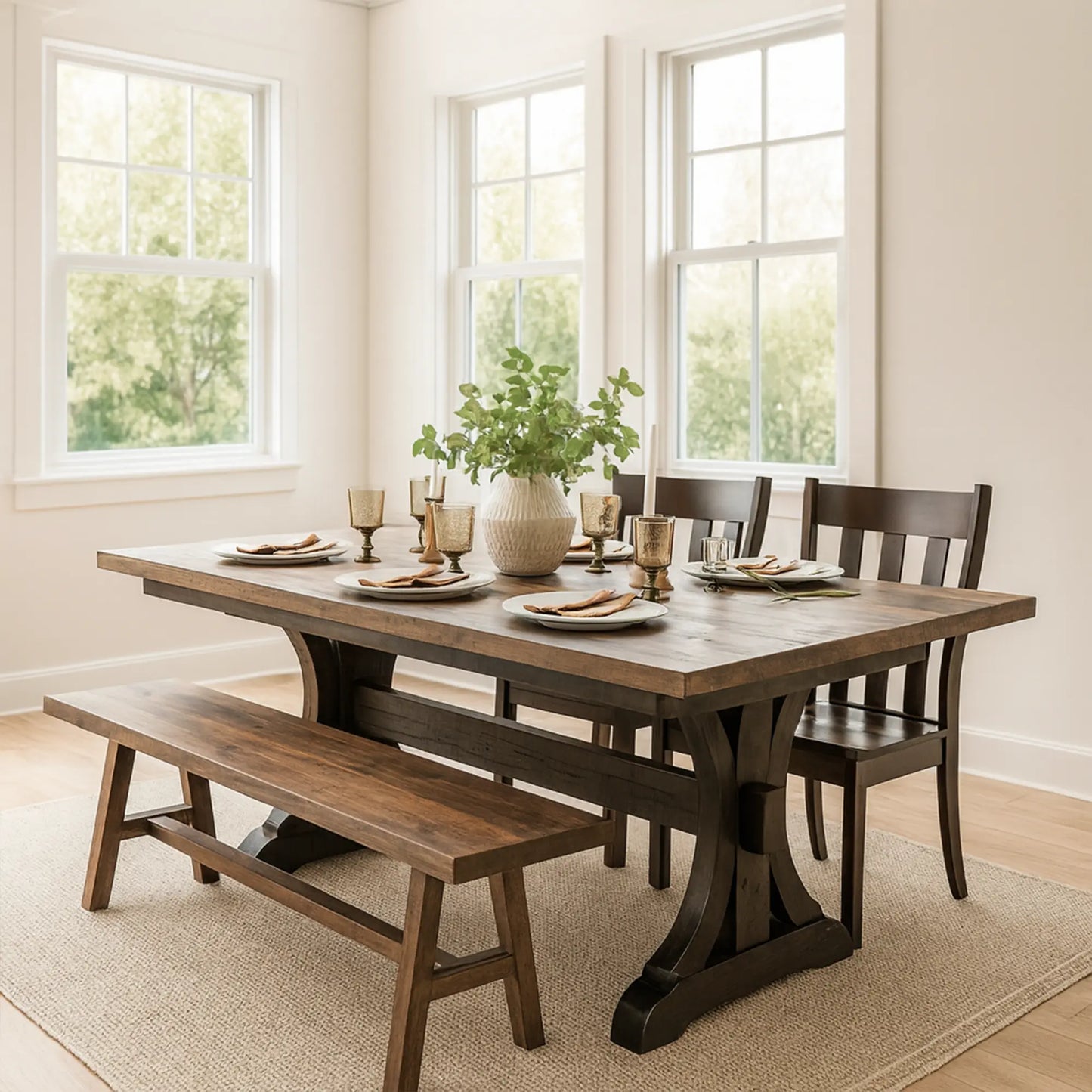 Pierce Dark Farmhouse Reclaimed Wood Dining Table with Trestle Base