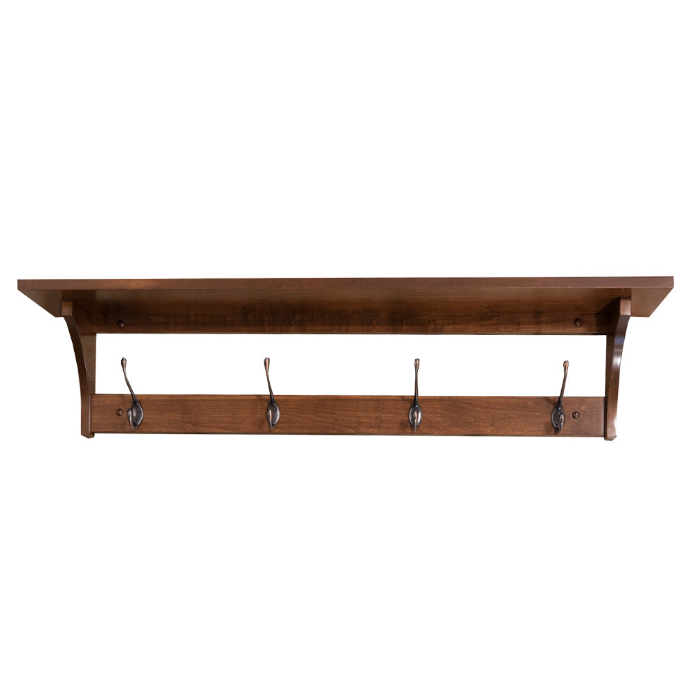4 hook Shaker Style Rustic Wall Coat Rack with Shelf