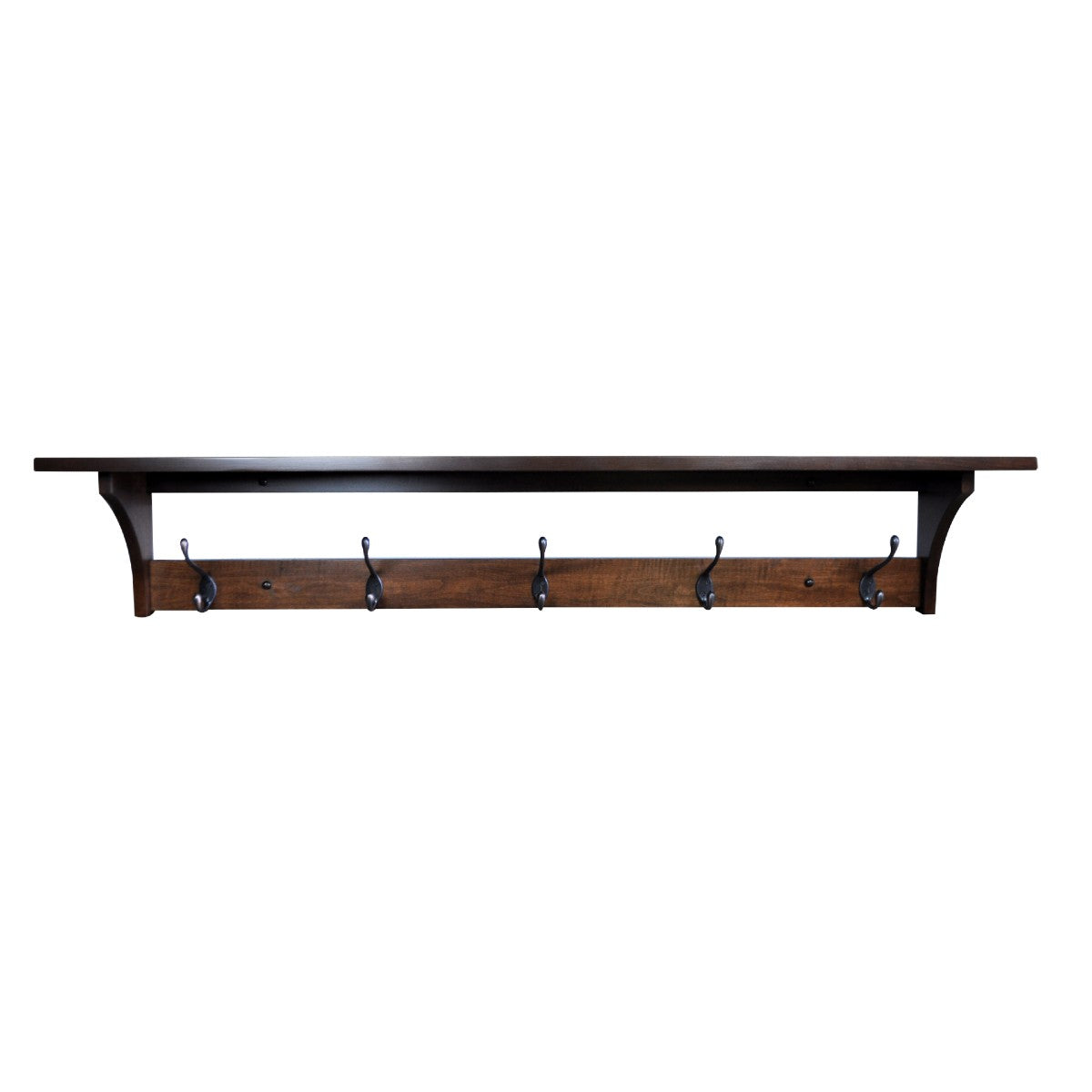 5 hook Shaker Style Rustic Wall Coat Rack with Shelf