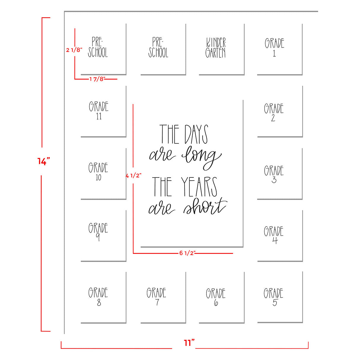 white mat school year photo dimensions