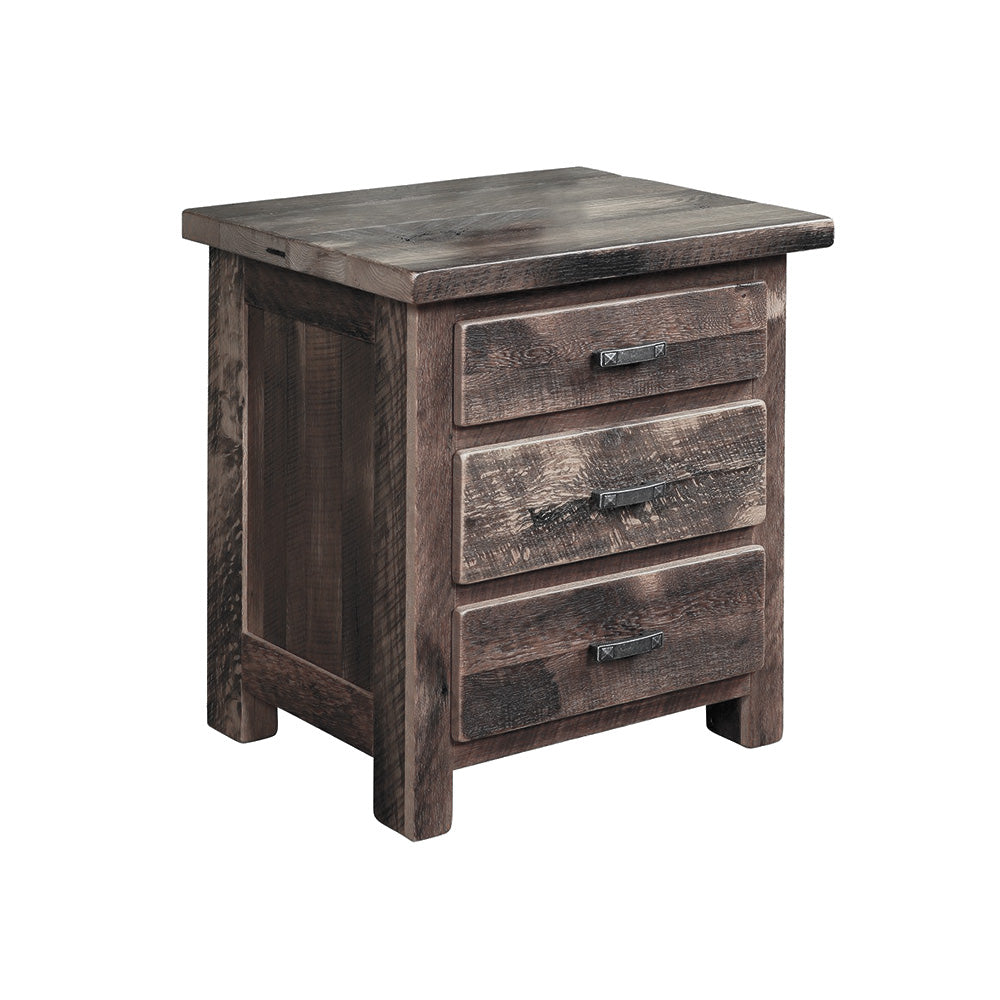 Reclaimed Barnwood Nightstand, 3 Drawers, Antique Slate Stain