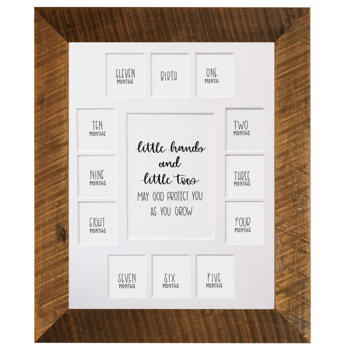 First Year 11x14 Frame, Little Hands and Little Toes, Reclaimed Barnwood Frame with White Mat - Rustic Red Door Co.